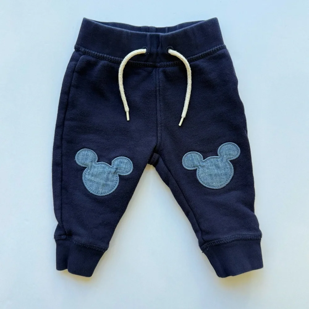 DISNEY X BABY GAP 100% cotton navy blue French Terry cloth sweatpants size 6-12